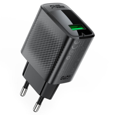 Сетевое зарядное устройство Acefast A90 18W QC3.0 USB-A Black, Черный