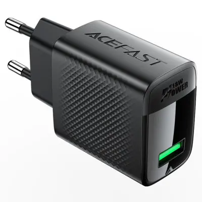 Мережевий зарядний пристрій Acefast A90 18W QC3.0 USB-A Black, Чорний