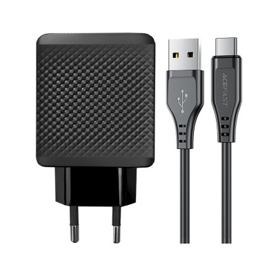 Сетевое зарядное устройство Aсefast A90 18W + Type-C Black, Чёрный