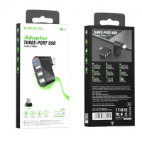 USB хаб Borofone DH3 3 Ports Black, Чёрный
