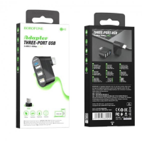 USB хаб Borofone DH3 3 Ports Black, Чорний USB хаб Borofone DH3 3 Ports Black, Чорний