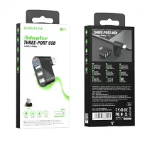 USB хаб Borofone DH3 3 Ports Black, Чорний