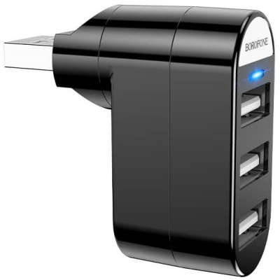 USB хаб Borofone DH3 3 Ports Black, Чёрный