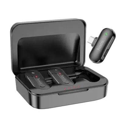 Бездротовий петличний мікрофон Hoco DI56 Twin Type-C, Чорний