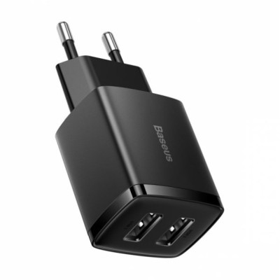 Мережевий зарядний пристрій Baseus Compact 10.5W 2USB Black, Чорний