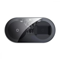 Бездротовий зарядний пристрій Simple 2in1 18W Transparent Black, Чорний Бездротовий зарядний пристрій Simple 2in1 18W Transparent Black, Чорний