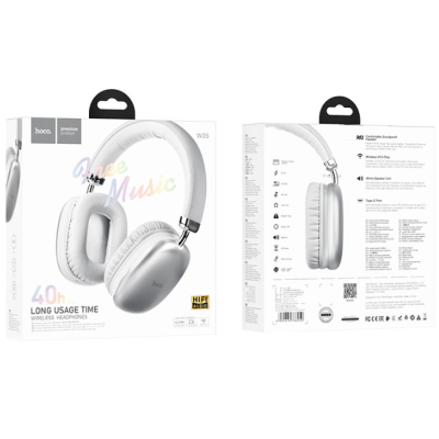 Беспроводные полноразмерные наушники Hoco W35 Silver Stereo Bluetooth Headphones, серые