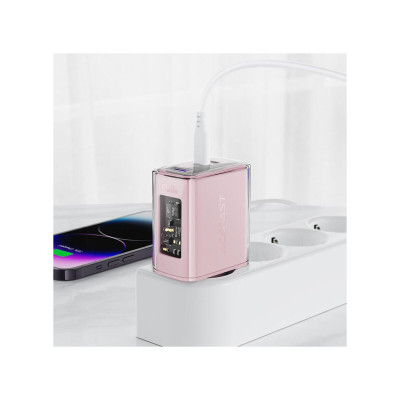 Сетевое зарядное устройство ACEFAST A45 GaN PD65W 2USB-C+USB-A Cherry Blossom Розовая