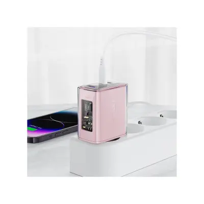 Сетевое зарядное устройство ACEFAST A45 GaN PD65W 2USB-C+USB-A Cherry Blossom Розовая