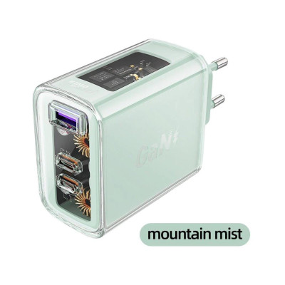 Сетевое зарядное устройство ACEFAST A45 GaN PD65W 2USB-C+USB-A Mountain mist Мятная