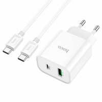 Сетевое зарядное устройство  Hoco C80A Plus Type-C Q.C.3.0 + Кабель Type-C Cable White, Белый