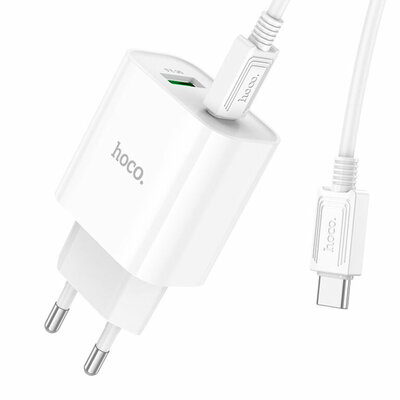 Сетевое зарядное устройство  Hoco C80A Plus Type-C Q.C.3.0 + Кабель Type-C Cable White, Белый