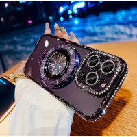 Чохол накладка Magnetic Stand Rhinestones Clear iPhone 15 Pro Max Фіолетова Чохол накладка Magnetic Stand Rhinestones Clear iPhone 15 Pro Max Фіолетова