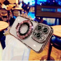 Чохол накладка Magnetic Stand Rhinestones Clear iPhone 15 Pro Рожева Чохол накладка Magnetic Stand Rhinestones Clear iPhone 15 Pro Рожева