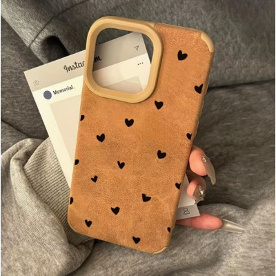 Чохол Накладка Luxury Matte Leather  iPhone 14 Pro Max Коричнева / Серця