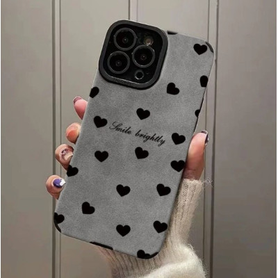Чохол Накладка Luxury Matte Leather Full Camera iPhone 16 Pro Max Чорна/ Серця