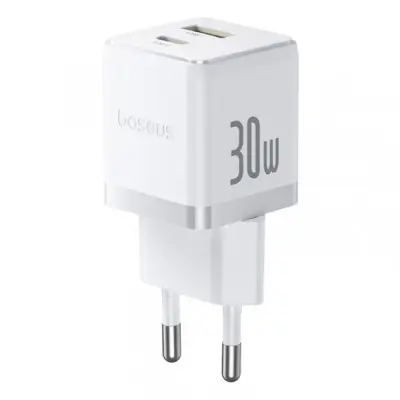 Сетевое зарядное устройство Baseus Palmi 1PD+1USB 30W White, Белый