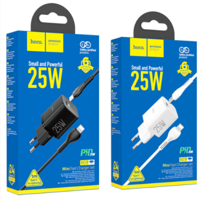 Сетевое зарядное устройство Hoco N19 PD 25W Type-C to Lightning Чёрный