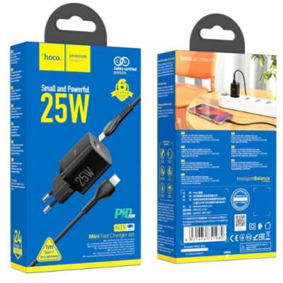 Сетевое зарядное устройство Hoco N19 PD 25W Type-C to Lightning Чёрный