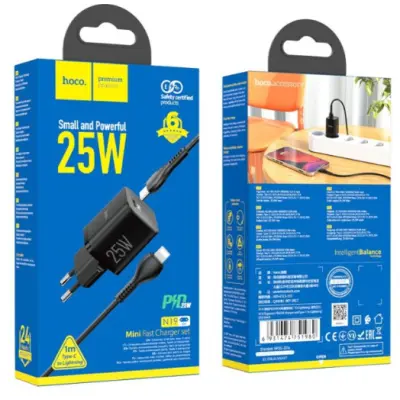 Сетевое зарядное устройство Hoco N19 PD 25W Type-C to Lightning Чёрный Сетевое зарядное устройство Hoco N19 PD 25W Type-C to Lightning Чёрный