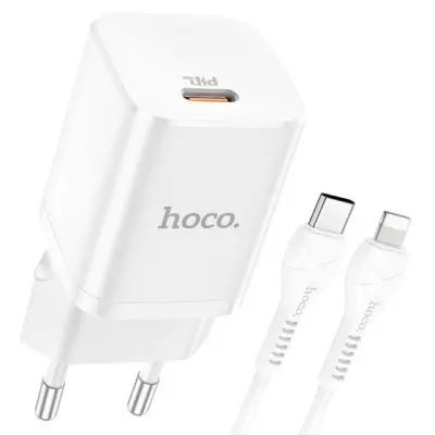 Мережевий зарядний пристрій Hoco N19 PD 25W Type-C to Lightning Білий