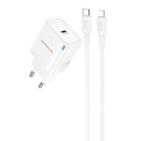 Сетевое зарядное устройство  Borofone BA84A USB-C 30W + Type-C to Lighting Білий