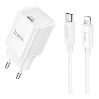 МЗП HOCO C148A USB-C 30W + Type-C to Lighting Білий МЗП HOCO C148A USB-C 30W + Type-C to Lighting Білий