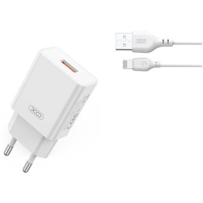 Мережевий зарядний пристрій ХО L127 USB-A+ Lightning cable Білий