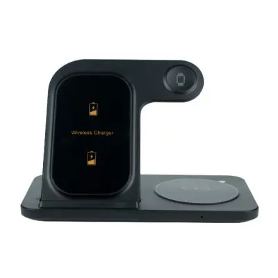Бездротовий зарядний пристрій Proda 3in1 15W PD-8W Black, Чорний