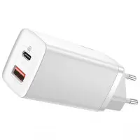 Сетевое зарядное устройство Baseus GaN2 Lite USB-C+USB-A (65W) White, Белый Сетевое зарядное устройство Baseus GaN2 Lite USB-C+USB-A (65W) White, Белый