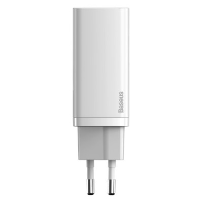 Сетевое зарядное устройство Baseus GaN2 Lite USB-C+USB-A (65W) White, Белый