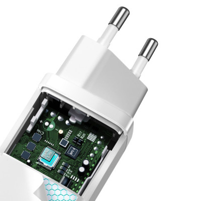 Сетевое зарядное устройство Baseus GaN2 Lite USB-C+USB-A (65W) White, Белый