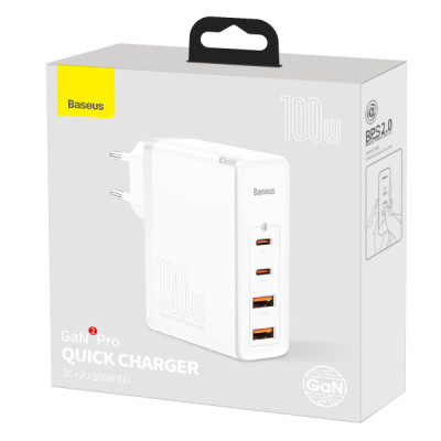 Сетевое зарядное устройство Baseus GaN2 Pro 2USB-C+2USB-A (100W) Белый