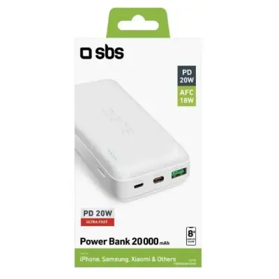 Универсальная мобильная батарея Повербанк SBS 20W 20000mAh Белый Универсальная мобильная батарея Повербанк SBS 20W 20000mAh Белый