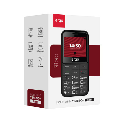 Мобильный телефон Ergo R231 Dual Sim Black, черный