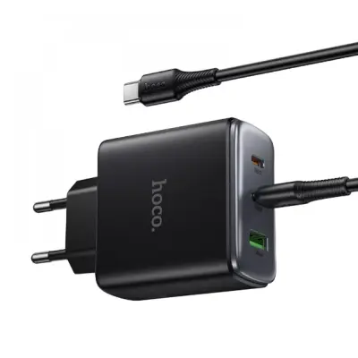 Мережевий зарядний пристрій Hoco N63 USB-C+USB-A 30W + Кабель Type-C to Type-C Black, Чорний