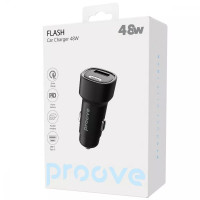 Автомобільний зарядний пристрій Proove Flash (USB+Type-C) 48W Black, Чорний