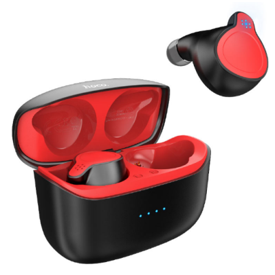 Беспроводные вакуумные наушники-гарнитура с микрофоном в кейсе сенсорные Hoco ES47 Black/Red, черно-красный