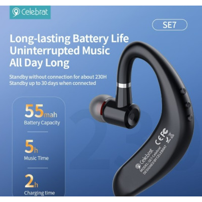 Bluetooth-гарнітура Celebrat SE7 Black, чорна