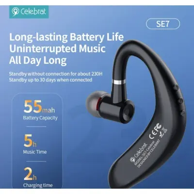 Bluetooth-гарнітура Celebrat SE7 Black, чорна Bluetooth-гарнітура Celebrat SE7 Black, чорна