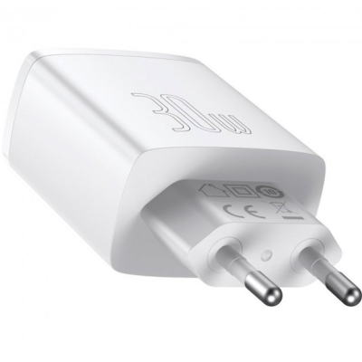 Мережний зарядний пристрій Baseus 2USB+1USB-C Compact 30W White, Білий