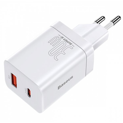 Сетевое зарядное устройство Baseus Super Si 1USB+1USB-C 30W White, Белый