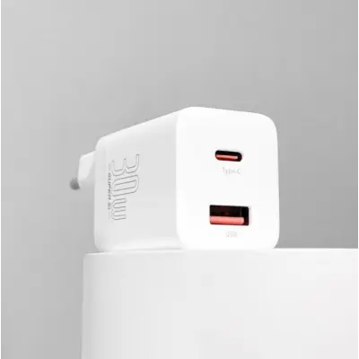 Мережевий зарядний пристрій Baseus Super Si 1USB+1USB-C 30W White, Білий