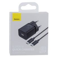 Мережевий зарядний пристрій Baseus Super Si 25W + Кабель Type-C to Type-C Black, Чорний