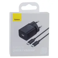 Сетевое зарядное устройство Baseus Super Si 25W + Кабель Type-C to Type-C Black, Чёрный Сетевое зарядное устройство Baseus Super Si 25W + Кабель Type-C to Type-C Black, Чёрный