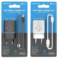 Сетевое зарядное устройство Borofone 1USB BA52A 2.1A + Type-C Black, Чёрный Сетевое зарядное устройство Borofone 1USB BA52A 2.1A + Type-C Black, Чёрный