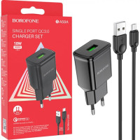 Мережевий зарядний пристрій Borofone BA59A microUSB QC3.0 Чорний Мережевий зарядний пристрій Borofone BA59A microUSB QC3.0 Чорний