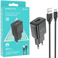 Мережевий зарядний пристрій Borofone BA59A Type-C QC3.0 Чорний Мережевий зарядний пристрій Borofone BA59A Type-C QC3.0 Чорний