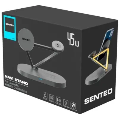 Беспроводное зарядное устройство Senteo D1 NAVI STAND 5 in 1 Magnetic wirelles charger 45W Black, Чорний