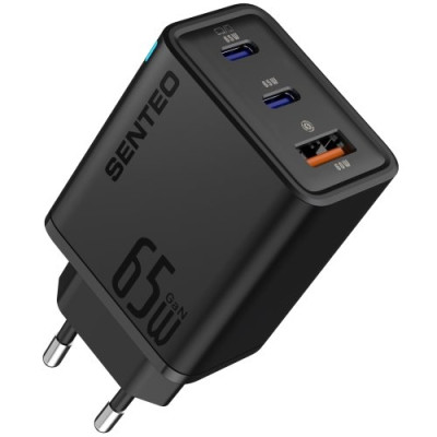 Мережевий зарядний пристрій Senteo Z-14 USB+2USB-C 3A PD 65W Black, Чорний Мережевий зарядний пристрій Senteo Z-14 USB+2USB-C 3A PD 65W Black, Чорний